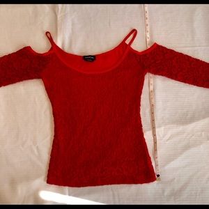Bebe Red Lace Stretch shirt- Size XS